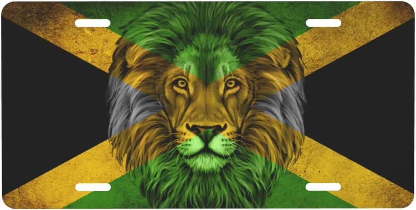 Jamaican Flag Lion License Plate Aluminum Metal Tag Metal Car Plate Novelty Auto Decoration 6 X 12 Inch