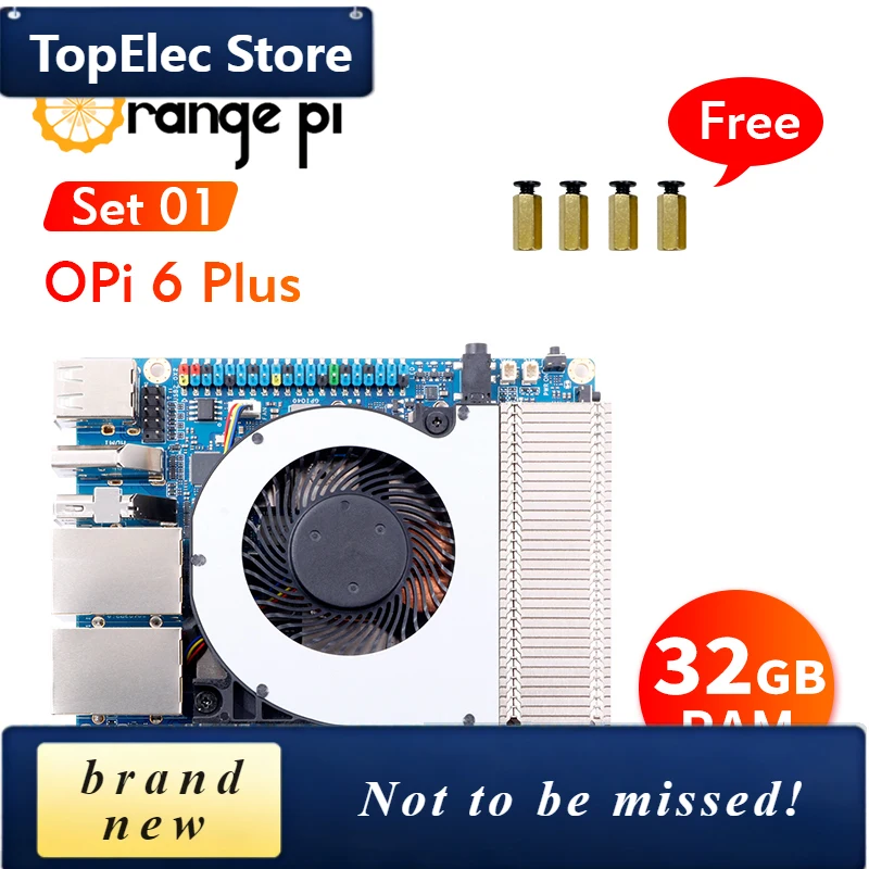 TopElec Orange Pi 6 Plus+Cooler 32GB DDR5 CIX SoC Single Board Computer M2 NVME SSD 45TOPS NPU Mini PC Run Linux/Android/Windows