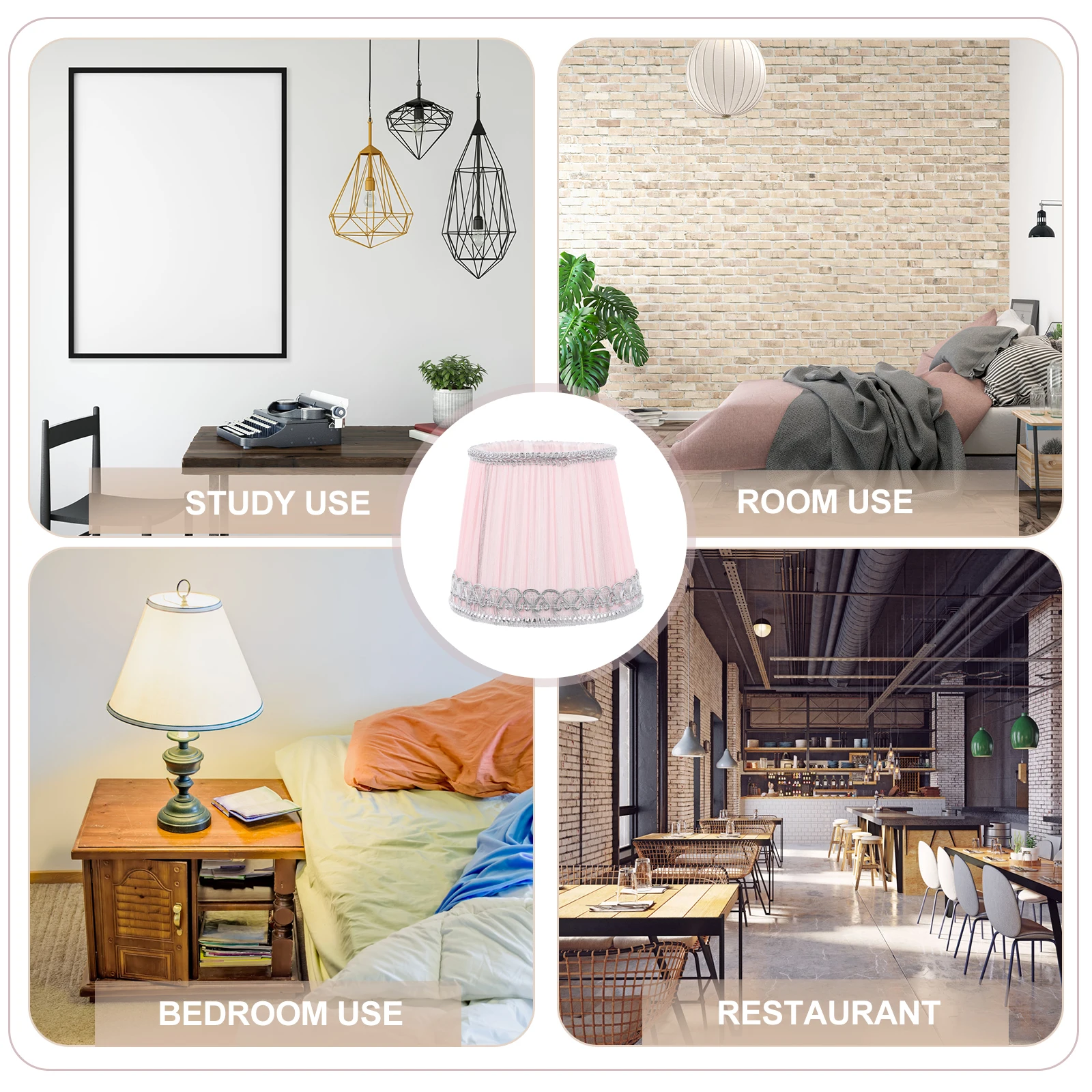 

Fabric Lampshade Pink Silver Edge Small Lampshades for Bedroom Living Room Table Lamp Light Cover Accessory Easy Install Remove