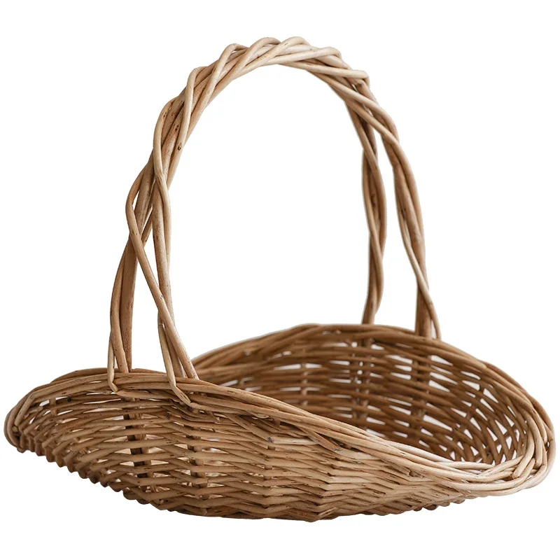 

Basket straw rattan wickerwork hand-woven flower portable storage bamboo fruit picking