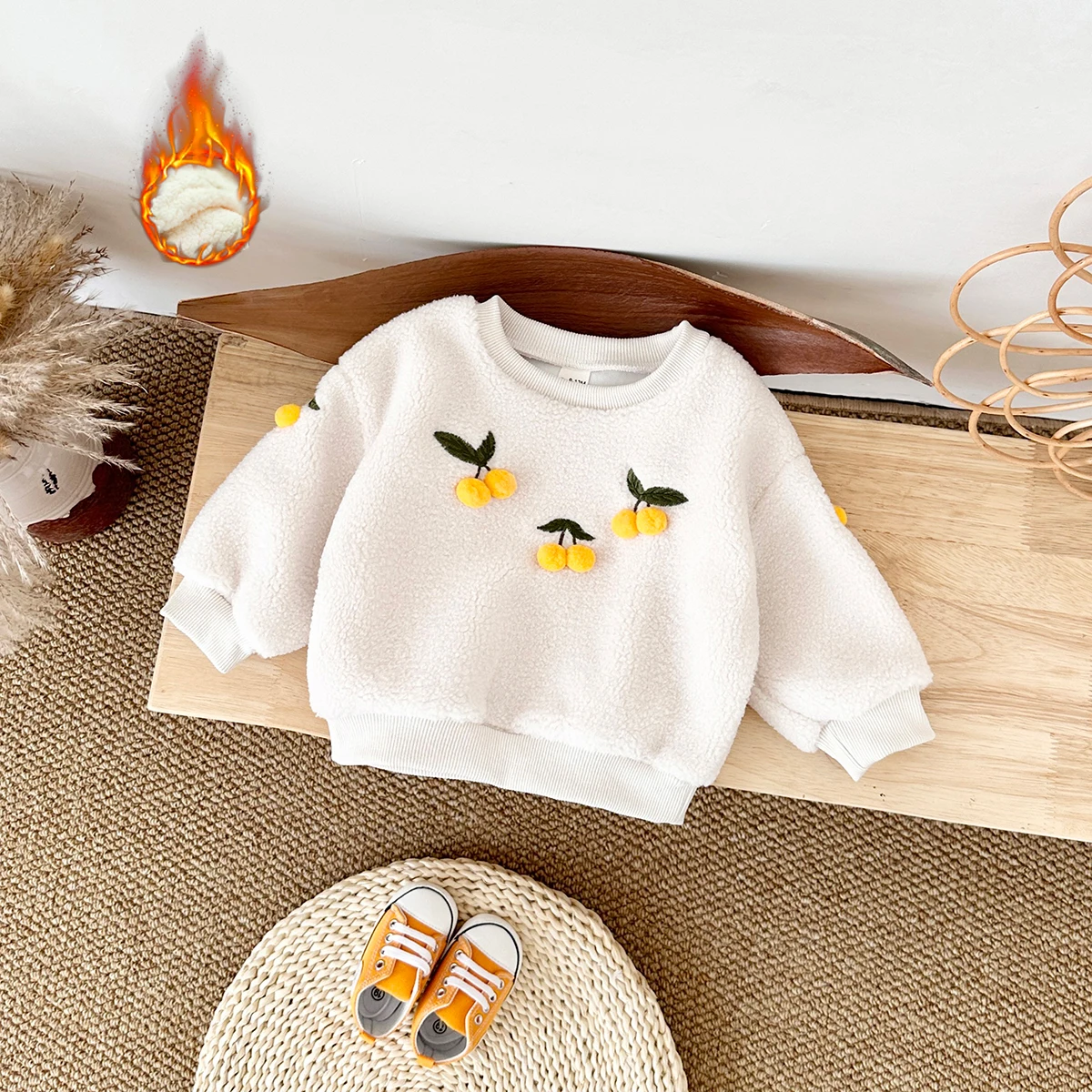 Baby Girl Clothes Winter Baby Tops Boy Baby Fashion Children Thick Lamb Wool Fabric Embroidery Korea Top Infant Baby Autumn