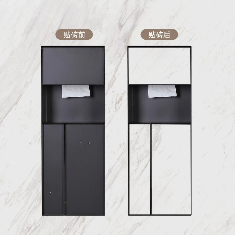 Hidden Bathroom Storage Combo Recessed Tissue Dispenser Waste Receptacle 304 Stainless Wall Niche with Door for Clean Look