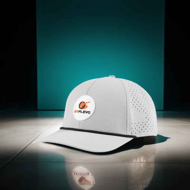 

Custom 6 panel PVC rubber patch perforated hat breathable rope baseball cap waterproof performance Snapback Hat