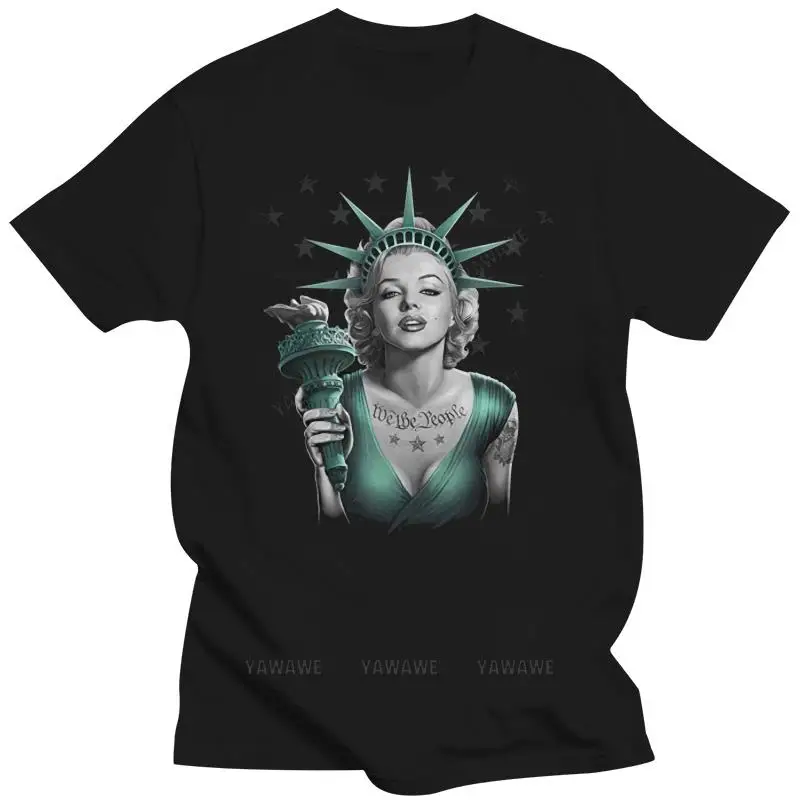 Beach man tee shirt fashion print tees Statue Of Liberty Pinup Graphic Men Women Cool Tops O Neck TEE Shirt male t-shirts tops