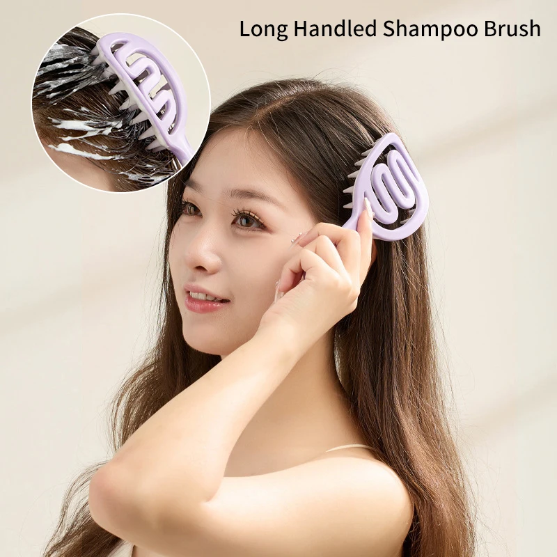 Y  Long Handle Shampoo Brush Silicone Scalp Massage Comb Hair Washing Brush Head Massager Bath Brush Body Scrubber Hair Accessor