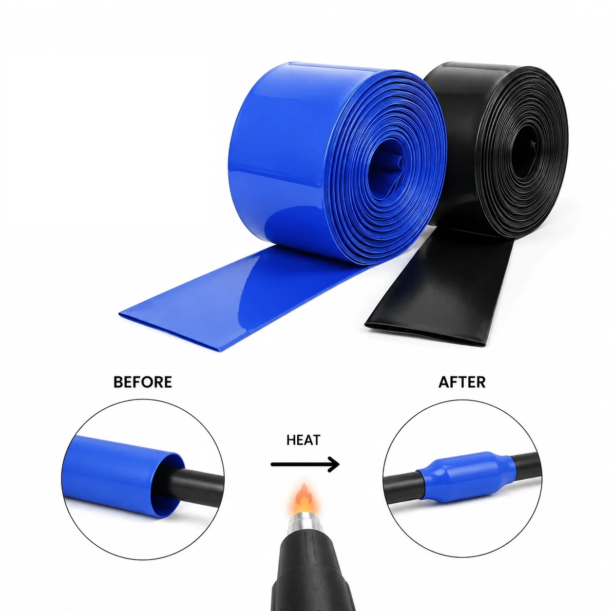 18650 Lipo Battery PVC Heat Shrink Tube Pack 320~500mm Width Black/Blue Insulated Film Wrap Lithium Protection Battery Pack