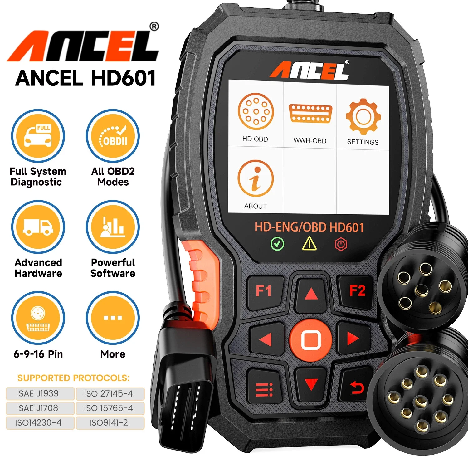 

ANCEL HD601 Diesel Heavy Duty Truck All System Diagnostic Scanner Scan Tool Car Check Engine Code Reader DPF ABS Reset