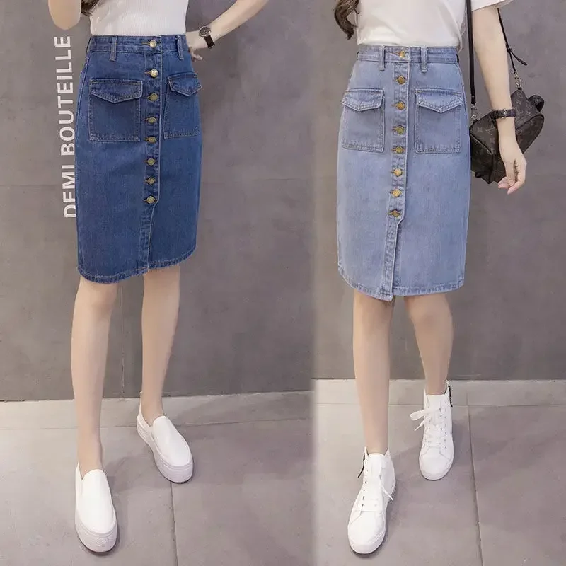 New Korean Fashion Multi Buckle Denim Skir Women Casual Sexy Hole Embroidery Jean Skirt Female Girls Aesthetic Fork Woman Skirts