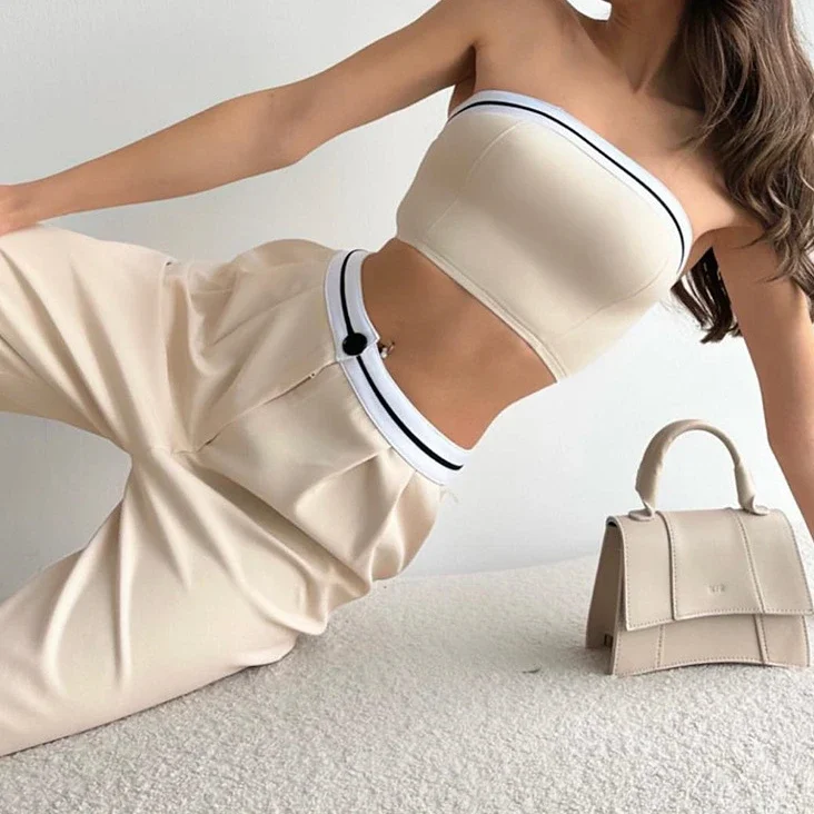 Sporty Crop Top Pants Set Elegant Tracksuit Women Tank Y2k Tops Pant Sets Two Pieces Set Sweatshirts Trousers Matching Sets