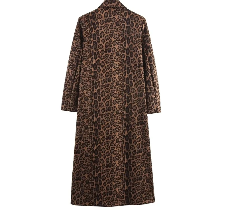 

Autumn And Winter New Women's Clothing British Style Double Breasted Leopard Print Long Coat Women Trench Coat