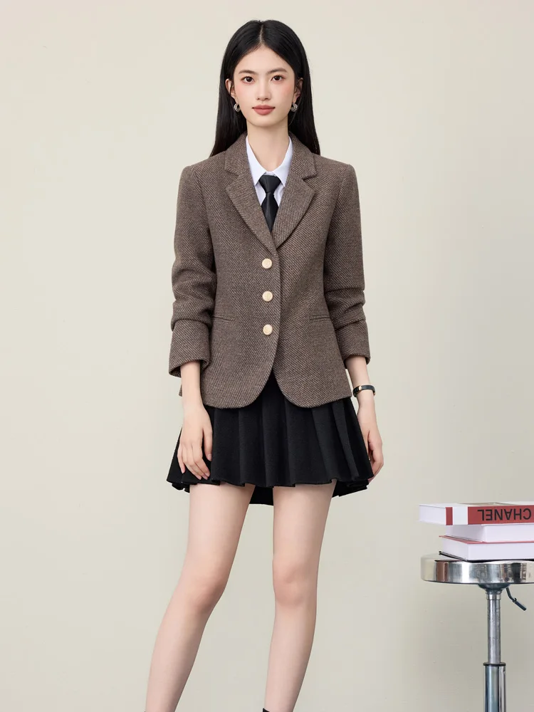 

Faionable Woolen Suit Jaet Women's Autumn Winter New Sle Casual Slim Fit Vintage Top Ladies' Commute Windbreaker