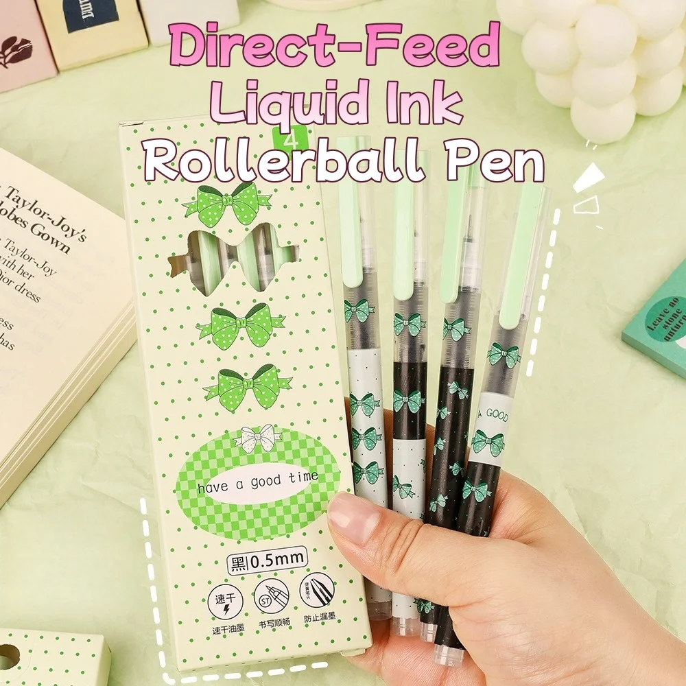 Direct-Feed Liquid Ink Rollerball Pen Quick-Drying 0.5mm Black Gel Pens Smooth Writing for Students School Stationery Gift