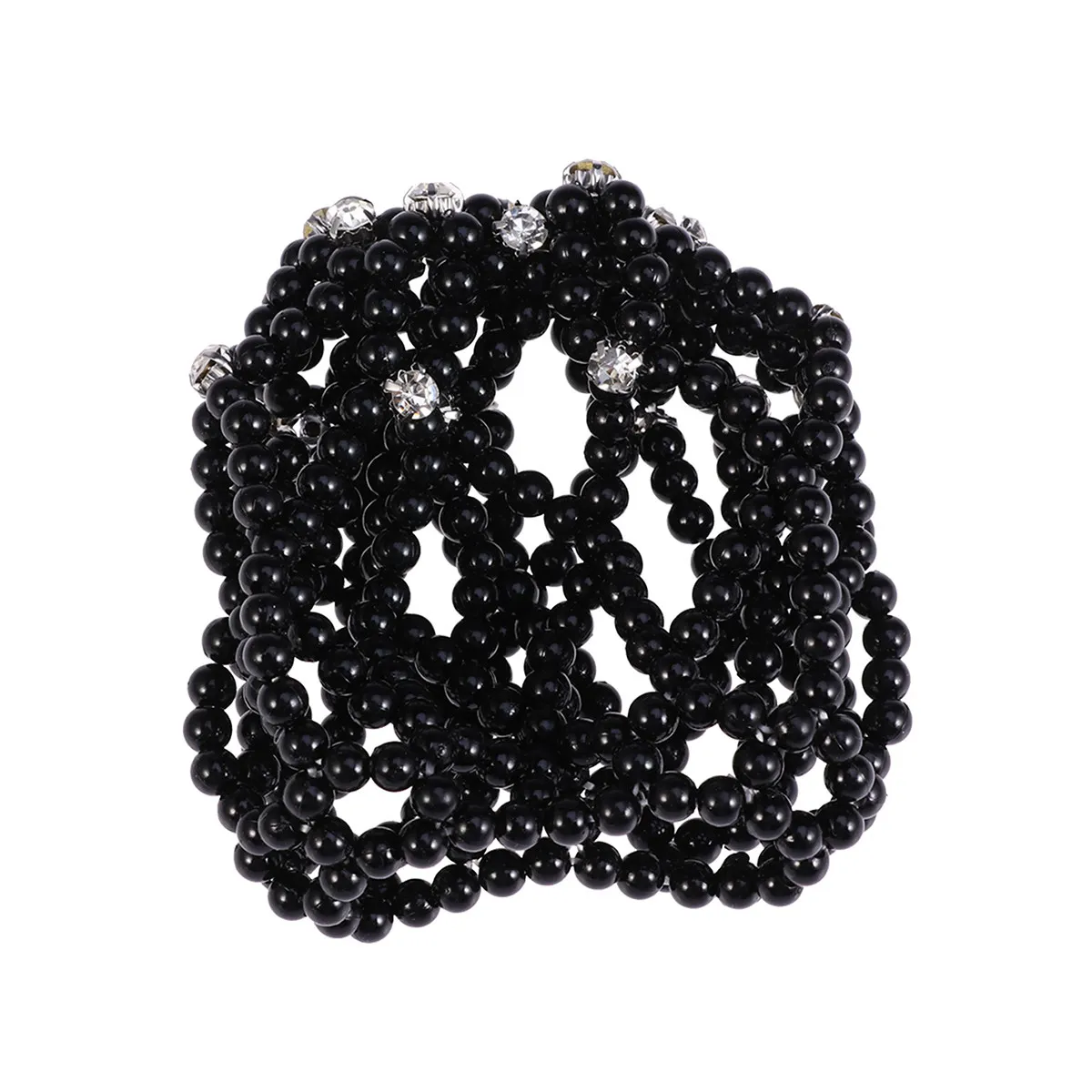 Elastic Pearl Hair Snood Net Handmade Crochet Durable Hairnet for Dance Performance Party Gymnastics Pearl Hair Snood