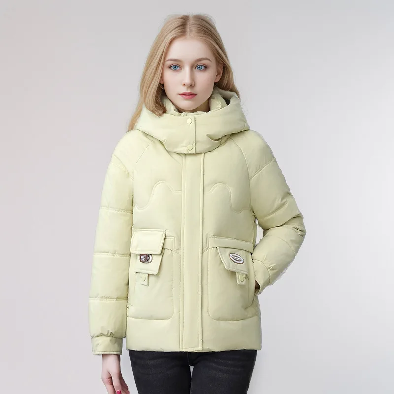 Winter Lady's Padded Coat Solid Double Button Hooded Printed Zipper Quilted Jacket For Women Cropped Versatile Female's Coat