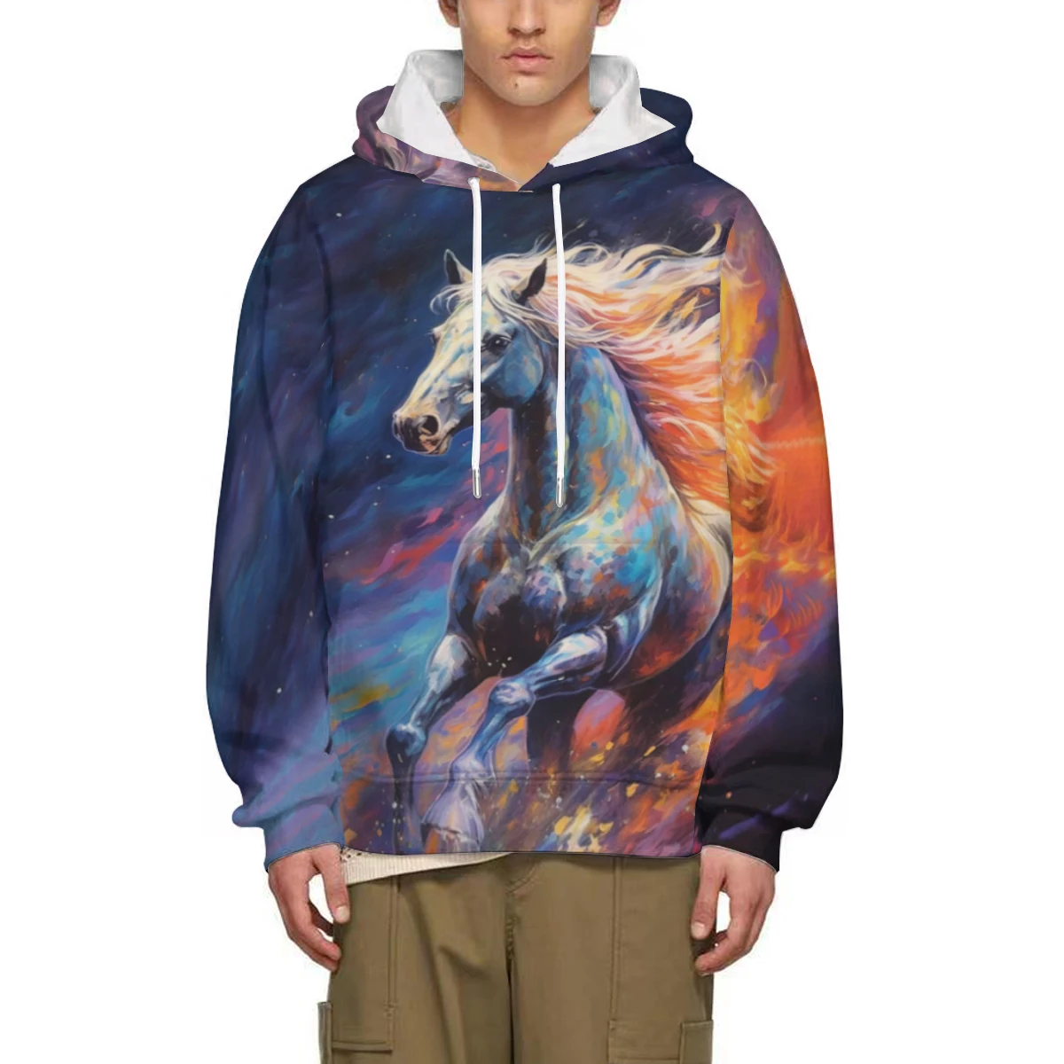 Spring And Autumn Fashion 3D Printing Cute Animal Horse Men's/Women's Hoodie Street Personality Wild Loose Top