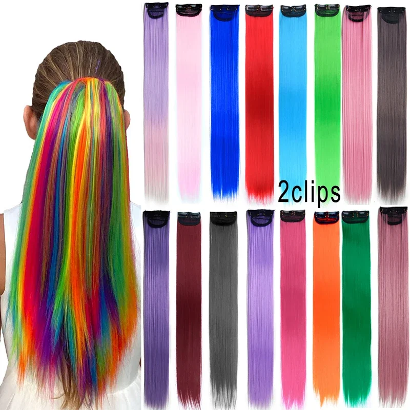 2 pezzi estensioni dei capelli blu colorati clip dritta nelle estensioni dei capelli colorati arcobaleno da 22 pollici evidenzia posticci per regali per bambini