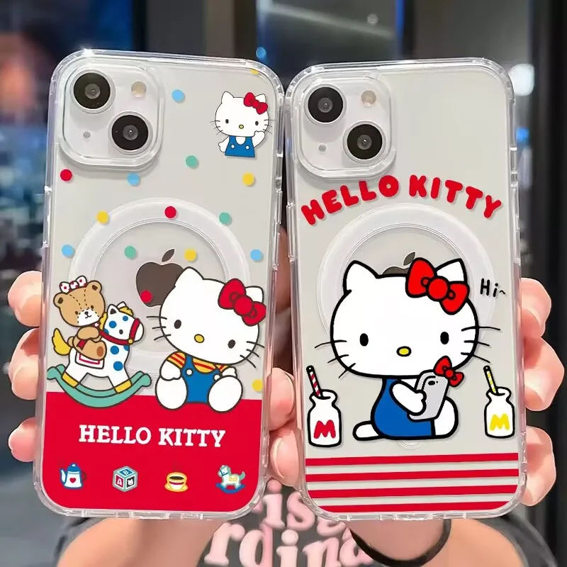 Cute Sanios Hellos Kittys Magsafe Magnetic Phone Case for Samsung Galaxy S24 S23 S22 S21 FE Plus Ultra 5G Soft Clear TPU Cover