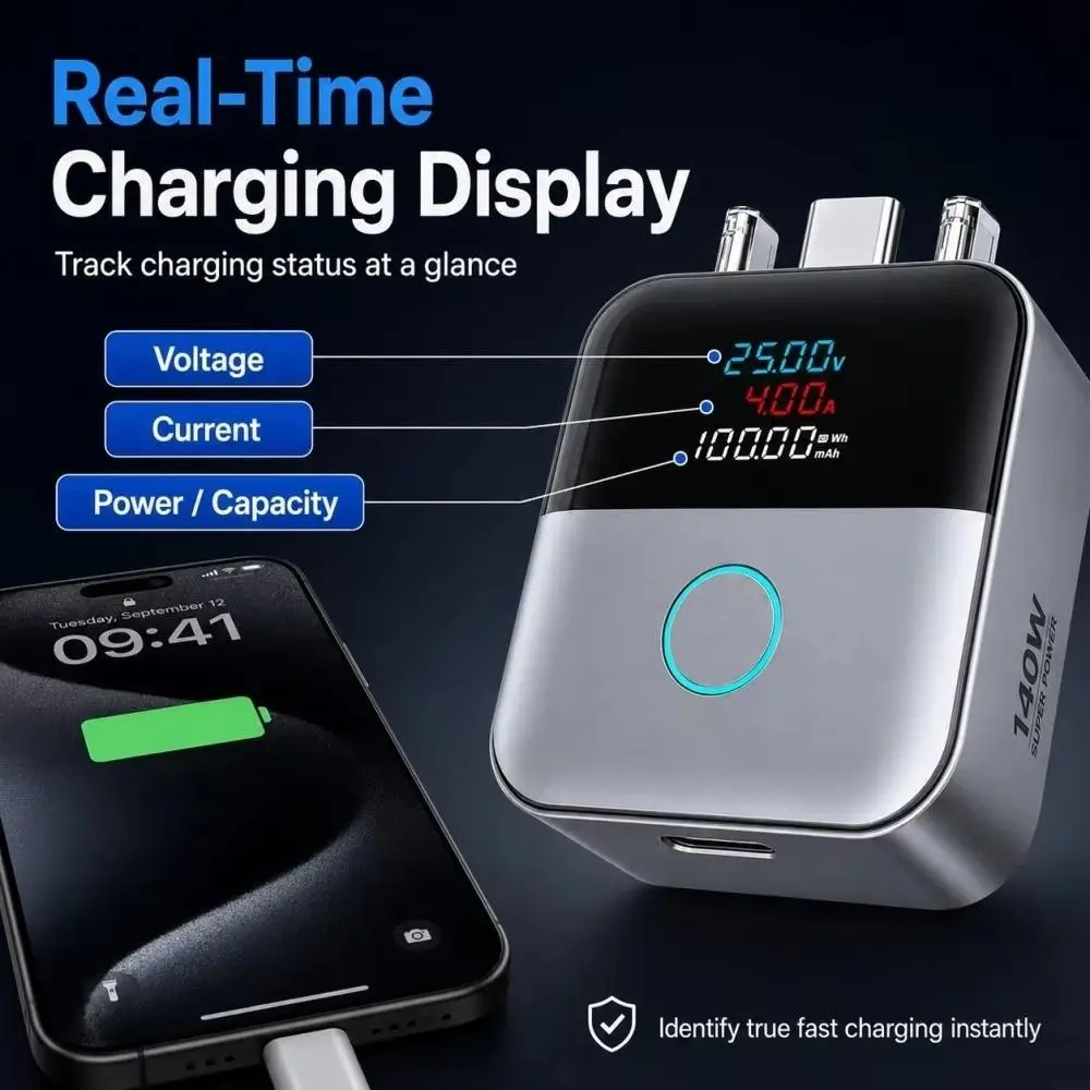 Digital Display 140W Smart Auto Eject Charger Battery Protection Mobile Phone Charging Accessories Auto Stop Charging Adapter