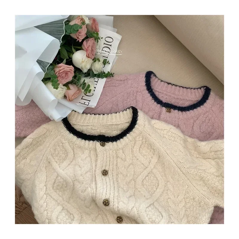 Women\'s Sweater Long Sleeve Short Cardigan Loose Casual Crop Knitted Sweater Crewneck Fall Winter Ladies Button Down Knitwear