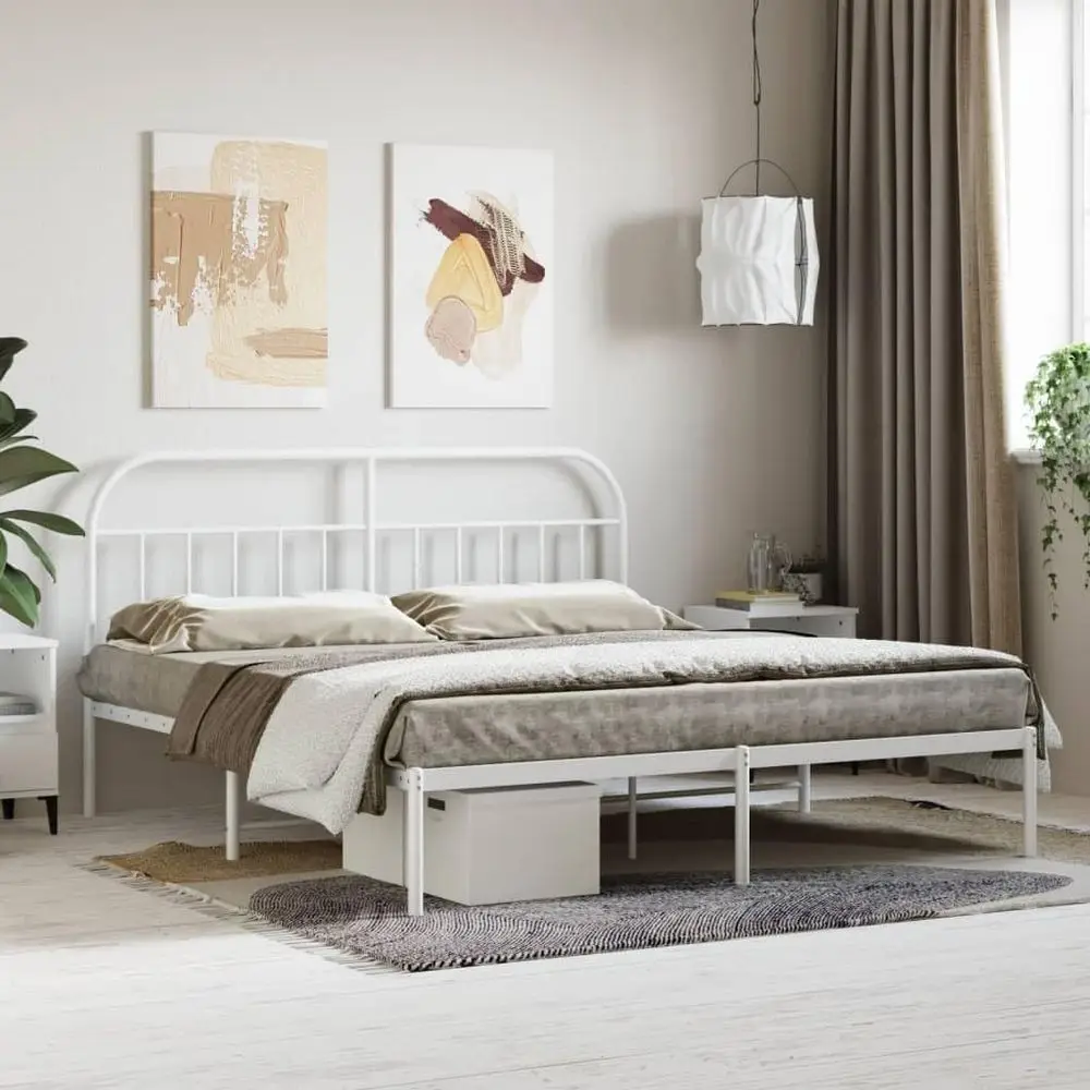White 72x83.9 Metal Platform Bed Frame, Easy Assembly, Modern Bedroom Decor