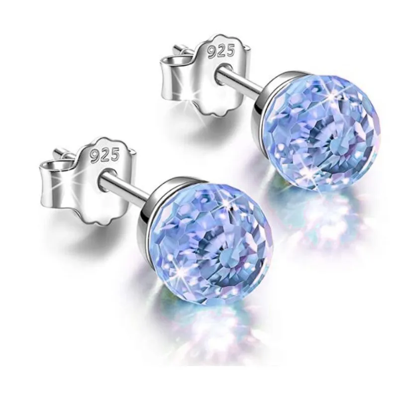 Exquisite Simple Colorful Crystal ball S925 Silver Needle Multi-Color Crystal Ball Earrings