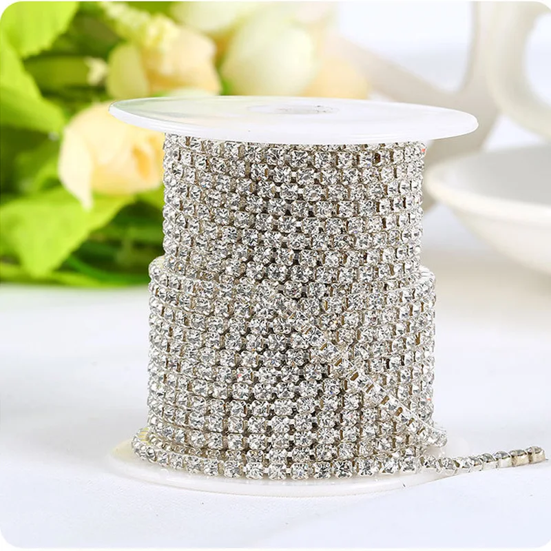 1Yard10Yards/Roll SS6-SS16 AB Glitter Crystal Rhinestone Chain Sew-On Glue-On For Clothes DIY Garment Accessories Trim Cup Chain