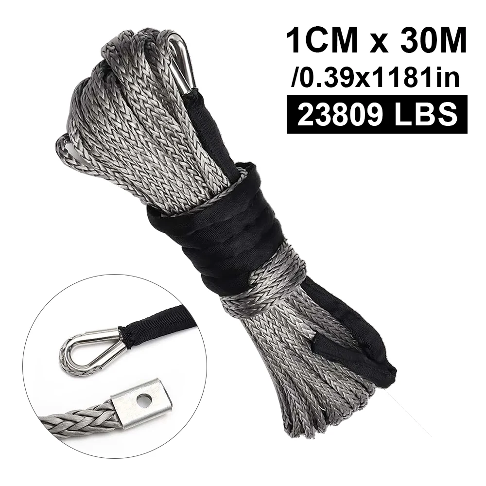 Car Synthetic Winch Rope Line Grey Recovery Cable 10MM x 30M 23000LBS 2/5