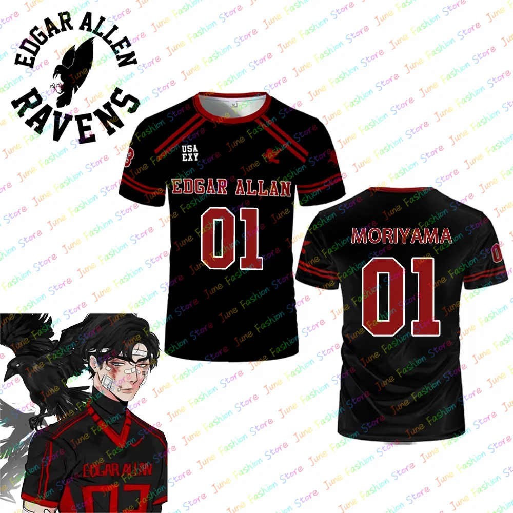 

2025 New The Foxhole Court Edgar Allan Ravens Lacrosse Jersey Cosplay Riko Moriyama Tshirt The Game Uniform Men Football Jerseys