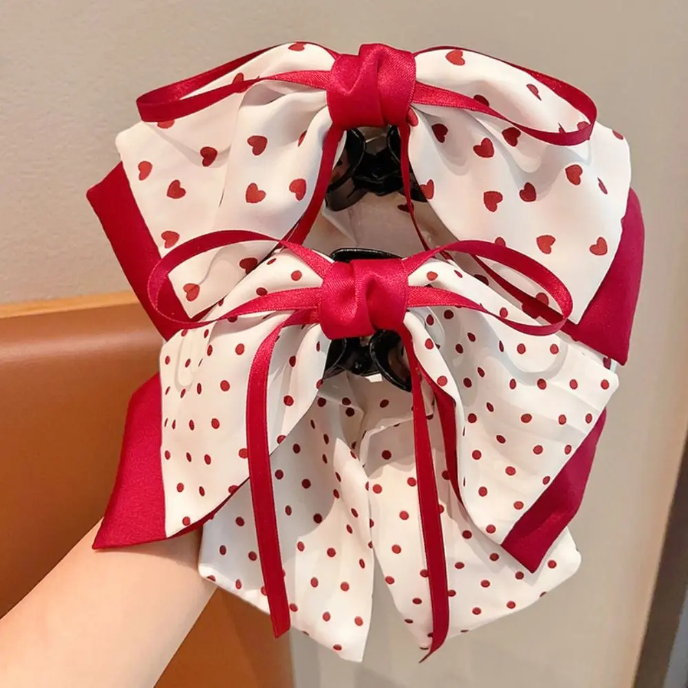 Sweet Korean Style Sweet Bow Hair Clip Plaid Bow Ponytail Buckle Clip Fashion Design Shark Clamp Princess Hair Claw Female