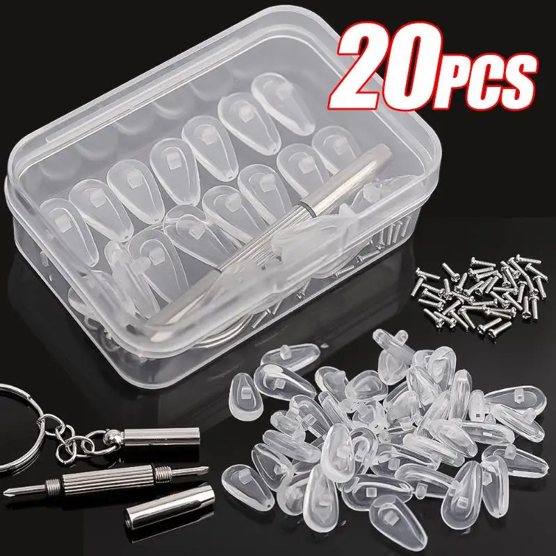 20Pcs/Set Eyeglass Nosepad Kit with Screwdriver Air Cushion Replacement Glasses Anti-slip Silicone Eyewear Repair Accessories