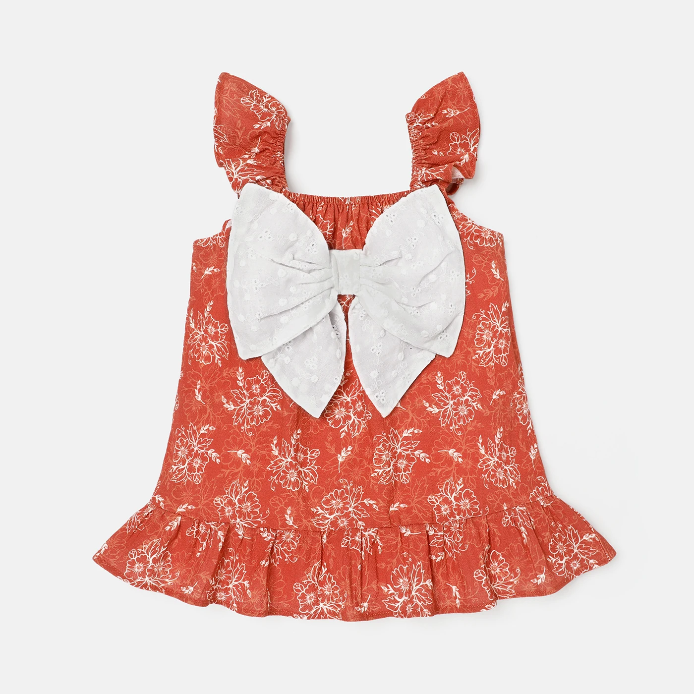 

PatPat Baby Girl 100% Cotton Contrast Bow Decor Floral Print Flutter-sleeve Dress