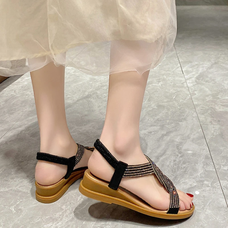 2024 Summer New Sandals Sexy Crystal Women Shoes Wedges Roman Sandals Lady Slippers Female Sandal Elegant Open Toe Women Sandals