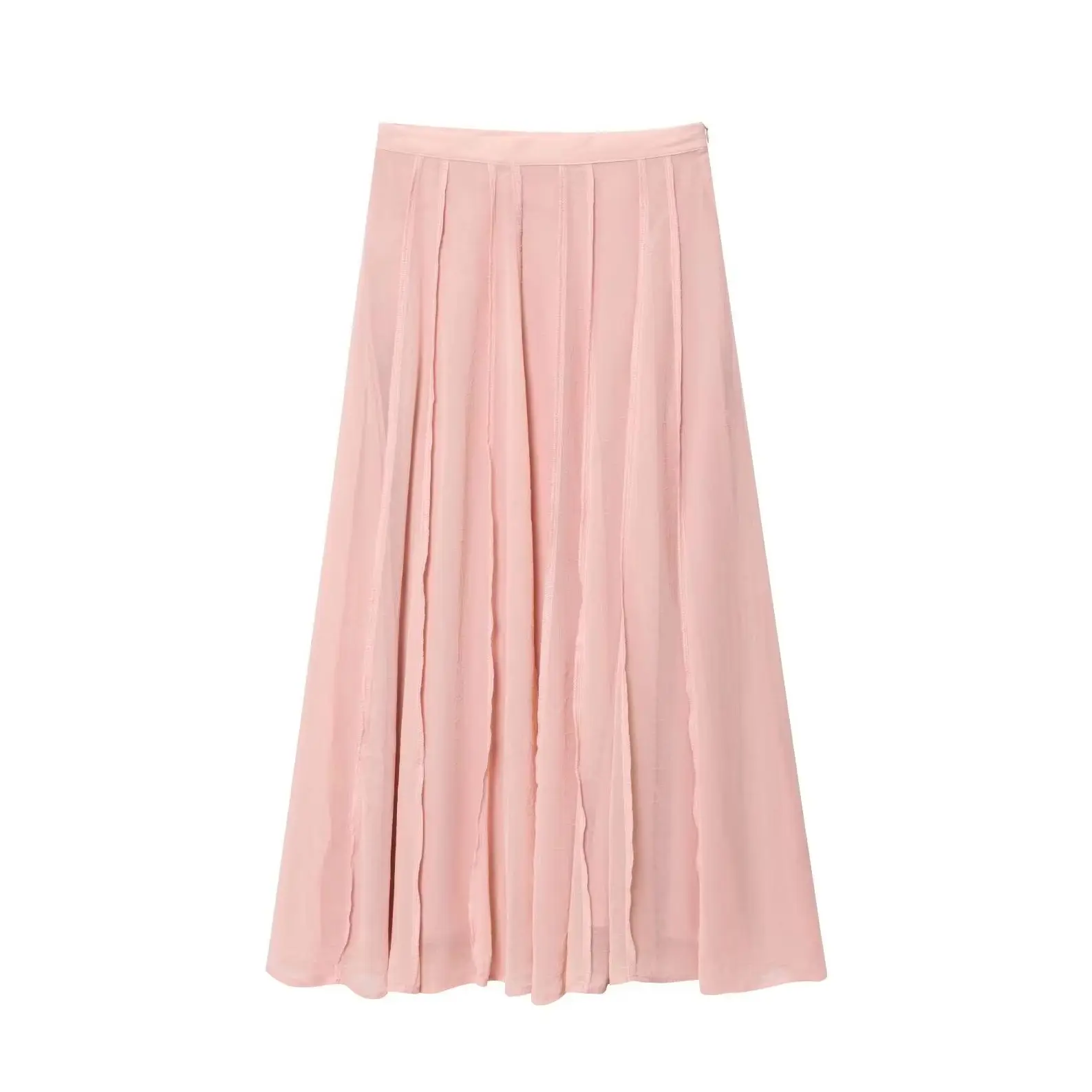 

KONDALA Vintage Elegant Pink Casual Woman Pleated Long Skirt Chic Semi-transparent Fashion 2025 Elegant Mujer Fall A-line Skirts