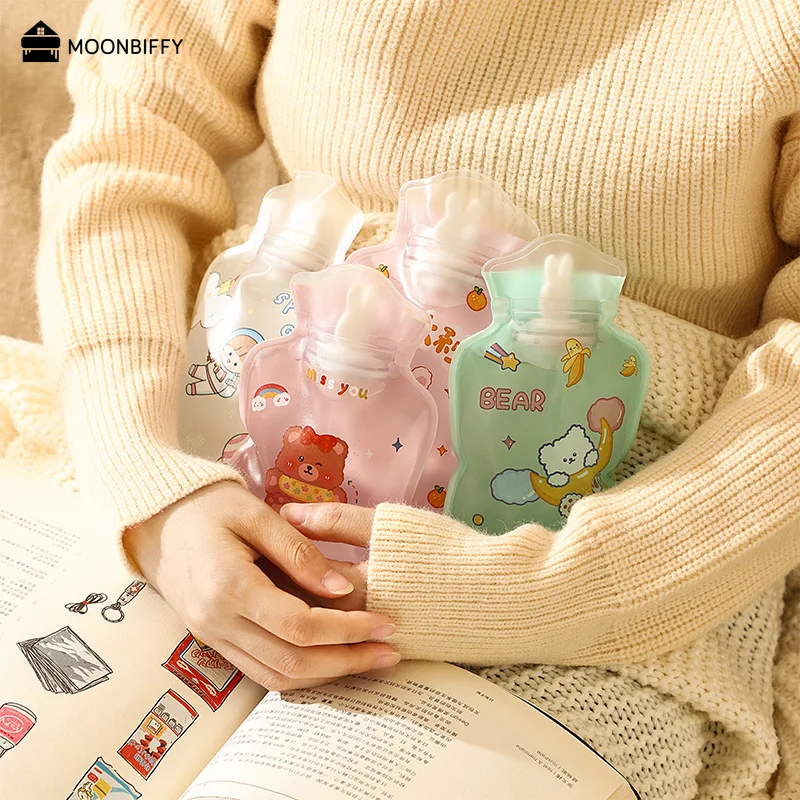 Cute Mini Hot Water Bottles Portable Small Transparent Cartoon Water Filled Winter Hand Warming Water Bag Home Warming Supplies