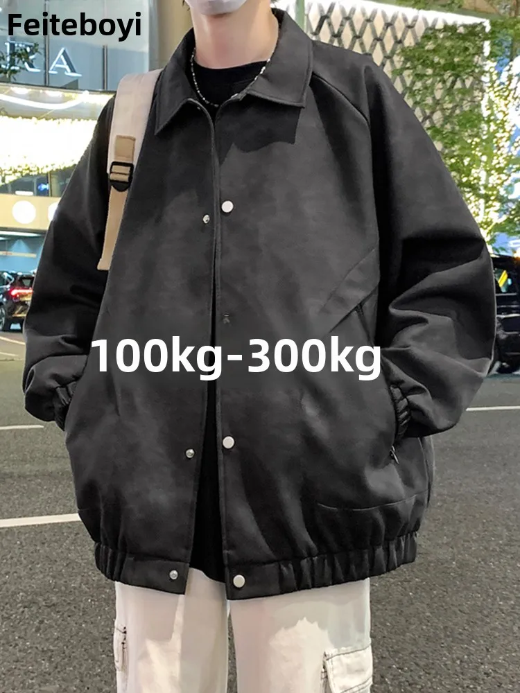 

Men's Leather Jaet Motorcycle Sle Loose Fit Large Size Zipper Closure Faion Urban Casual Long Sve Color PU Lea...