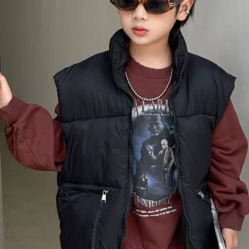 

Winter Children's Vest Stand-Up Collar Cotton Vest Boys Girls Big Kids Thicken Lining Warm Inner Outer Wear Clothes