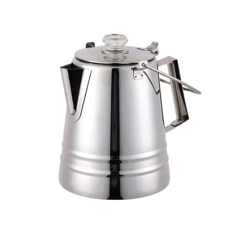 Professional Stainless Steel Moka Pot Percolator Camping Coffee Maker with Wood Handle Cover