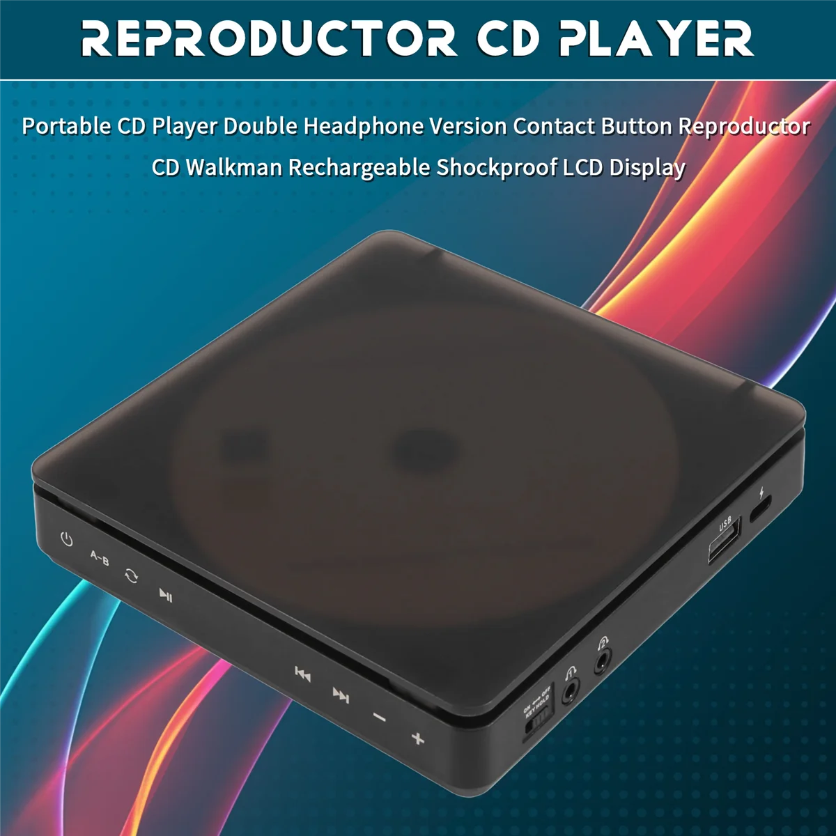 Portable CD Player Double Headphone Version Contact Button Reproductor CD Rechargeable Shockproof LCD Display