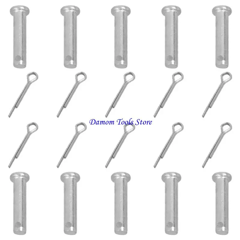 57BE 10Pcs Stainless Steel Link Hinge Pin Fastening Bolts Flat heads Cylindrical Pin for Trailer Lock, Mechanic Repair