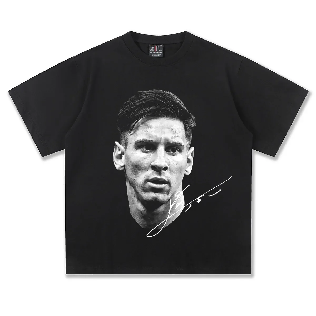2025 Men's Short Sleeve Messi Messi American Football Head Vintage Print Fashion Loose Wash Heavy Short Sleeve T-shirt