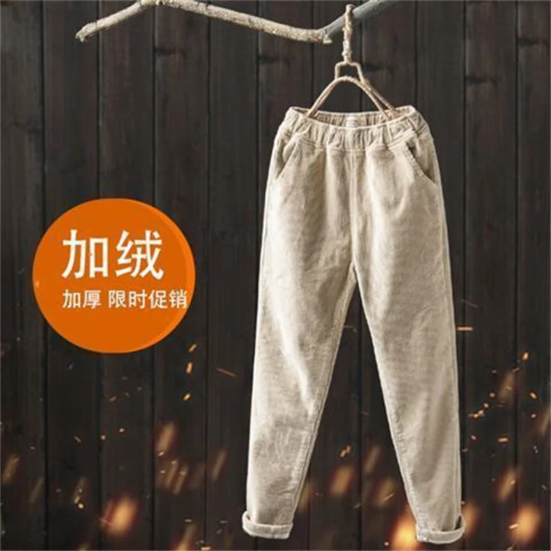 

Corduroy Pants Women Autumn Winter Loose Casual Daddy Pants Plus Velvet Thickened Straight Harem Pants Strip Velvet Pants Female