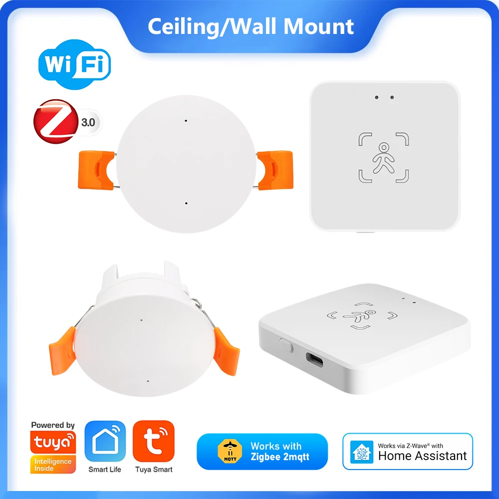 Tuya Zigbee Sensor de Presença Humana, Teto, Montagem em Parede, Milímetro, Onda, Radar, WiFi, Luminância PIR, Detector de Distância para Casa