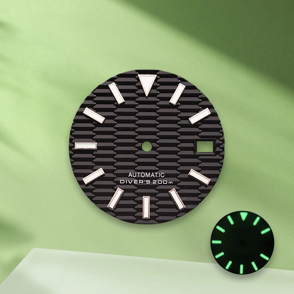 28.5mm S Logo SKX007 Slope white Dial No Hands Fit NH35/NH36 Japan Movement Green Luminous Watch Modification Accessories