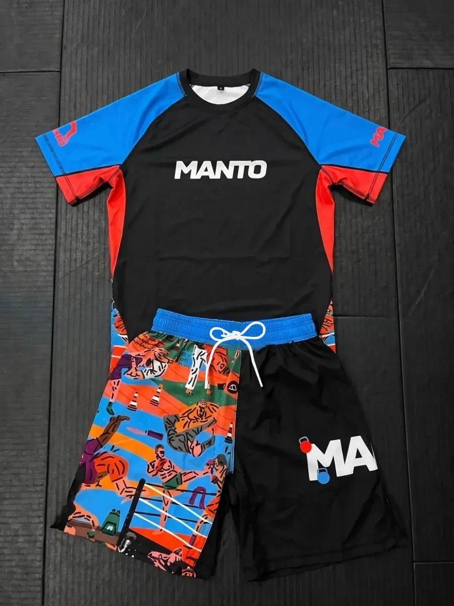 Men's Martial Arts Fight Graphic Trend Style Quick Dry Breathable T Shirt & Drawstring Shorts Outfit  Open Mat, Hobby Gathering