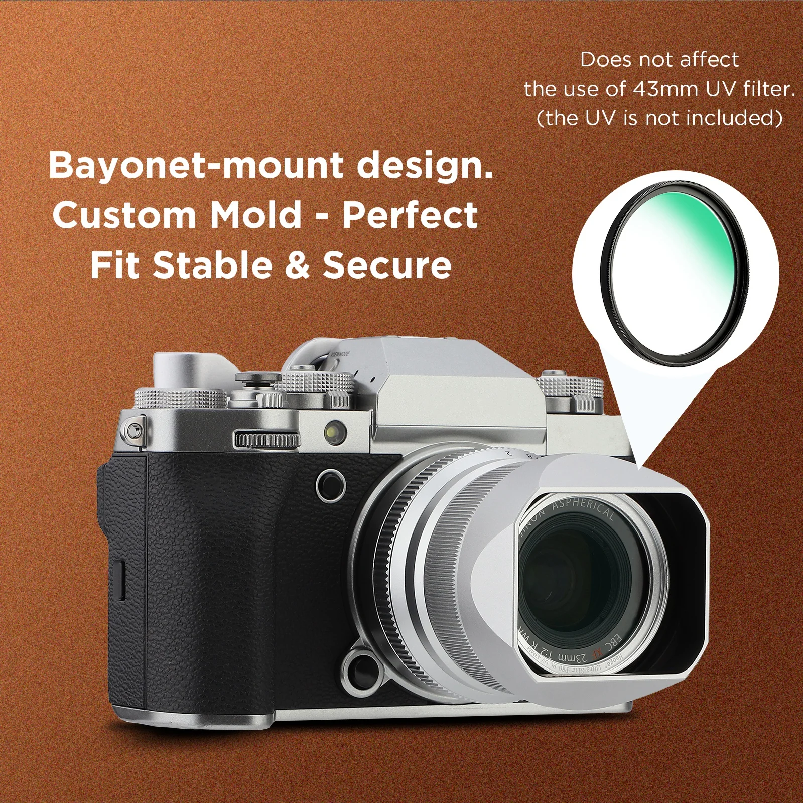 Haoge Bajonett-Vierkant-Gegenlichtblende aus Metall für Fujifilm XF 35mm F2 R WR/XF 23mm F2 R WR/XC 35mm F2 Objektiv mit Kappe Silber LH-35V-S – Detail 5