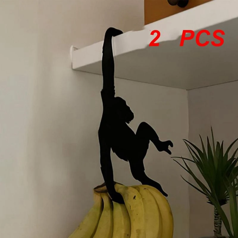 

2 Piece Kitchen Wall Door Metal Hook Key Hanger Cat Tail Monkey Shaped Decor Holder Black Iron Seamless Hook Tool