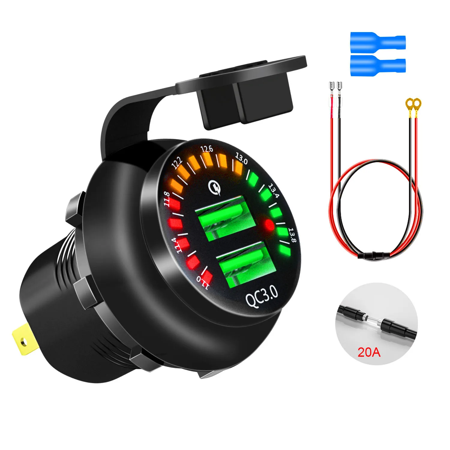 

12V Quick Charge 3.0 USB Car Charger Waterproof QC3.0 Fast Charger Socket Colorful Voltmeter for Marine Boat Motorcycle Truck