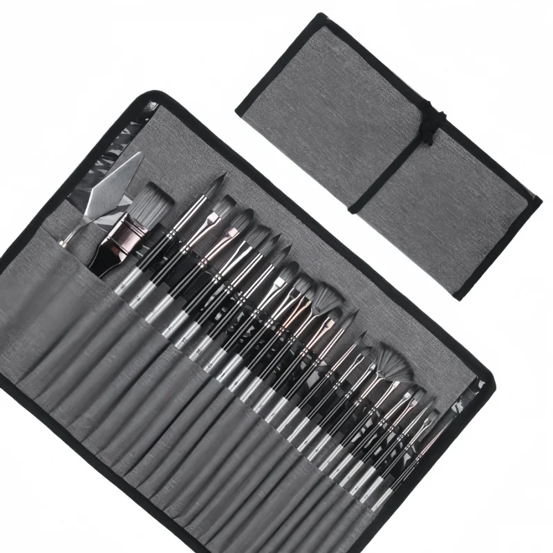 24-piece Nylon Fleece Canvas Storage Bag for Watercolor, Oil Painting, Acrylic Painting Brush Mixed Set