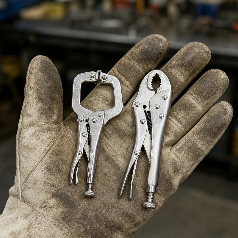 2 Sets Mini Locking Pliers, Curved Jaw Vise and C-Type Locking Pliers for Welding, Woodworking, Jewelry Making&Household Repairs