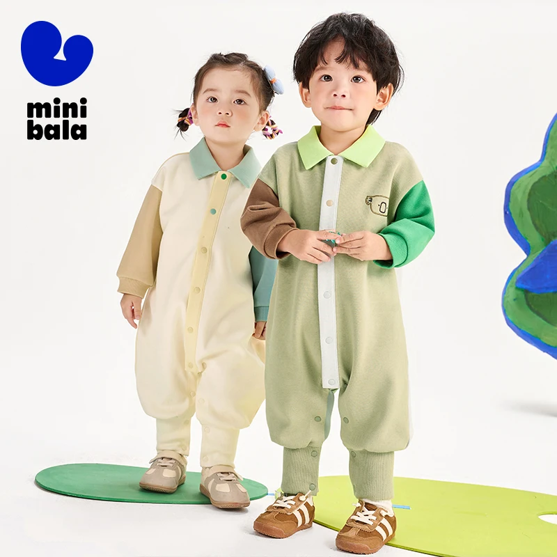 Mini Bala Infant Outfit for Outings Unisex Children Outfit with Color-Blocking Polo Shirt Creeper